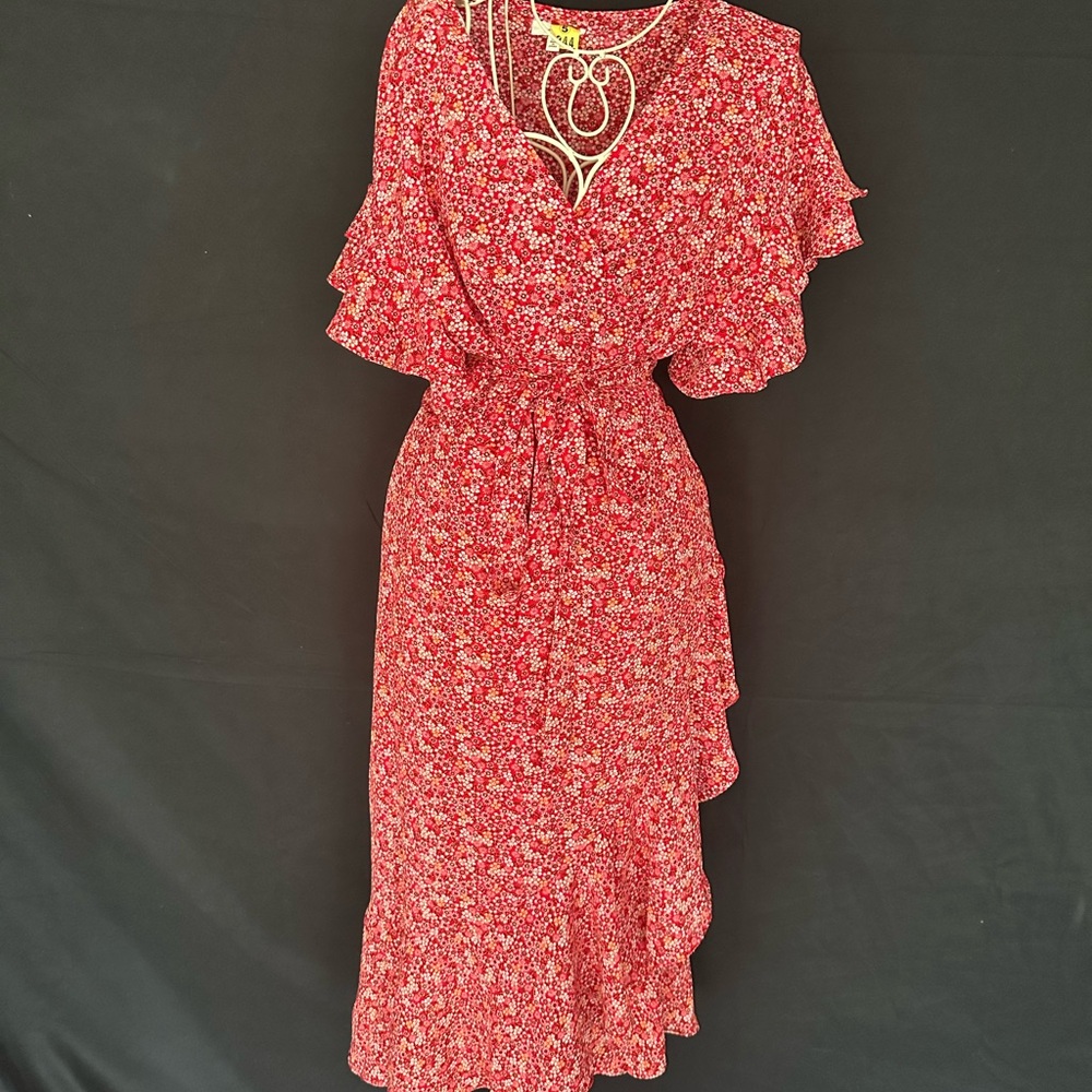 Max Studio Pink Ruffled Wrap Midi Dress